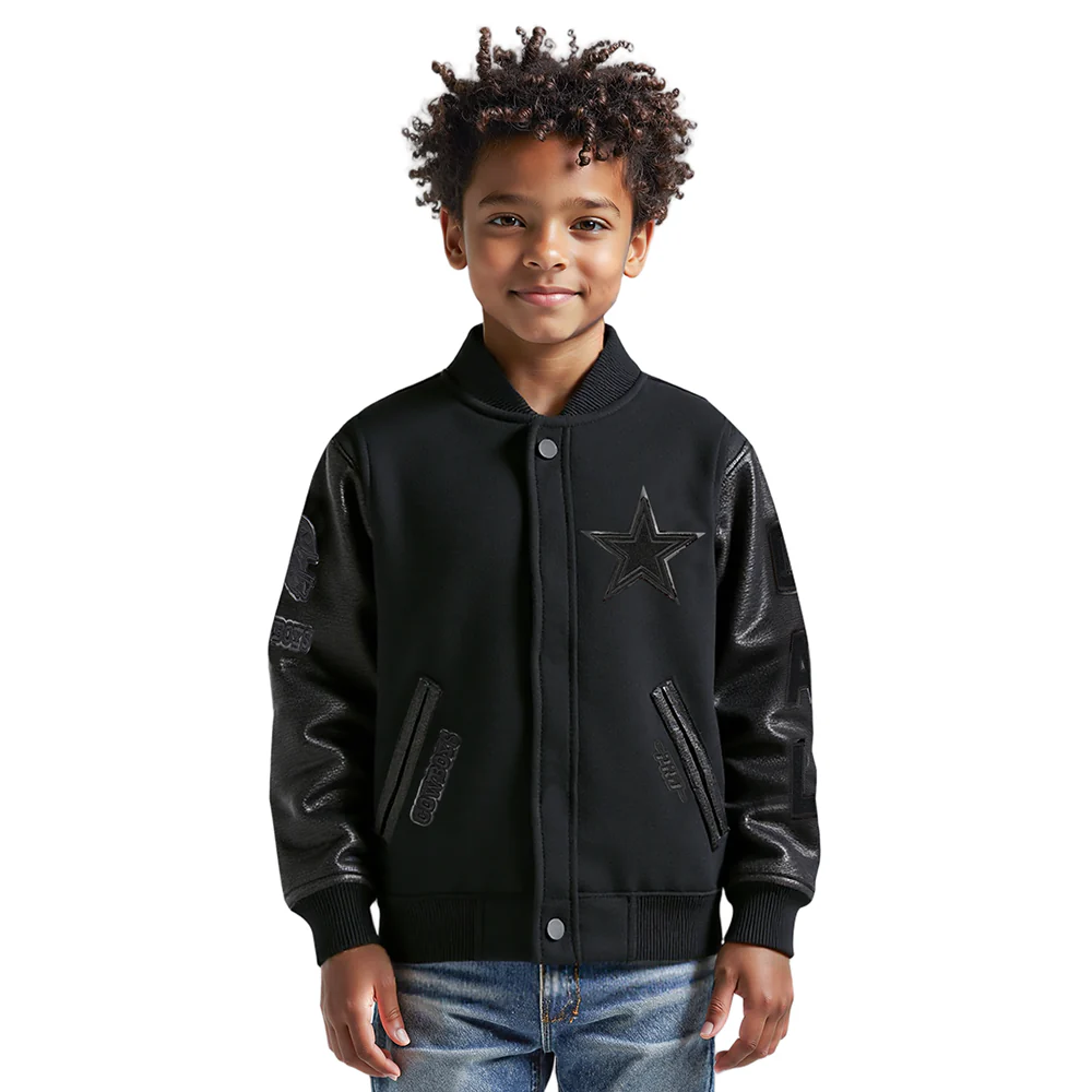 NFL DALLAS COWBOYS TRIPLE BLACK BIG BOYS WOOL VARSITY JACKET (JET BLACK) - Image 10