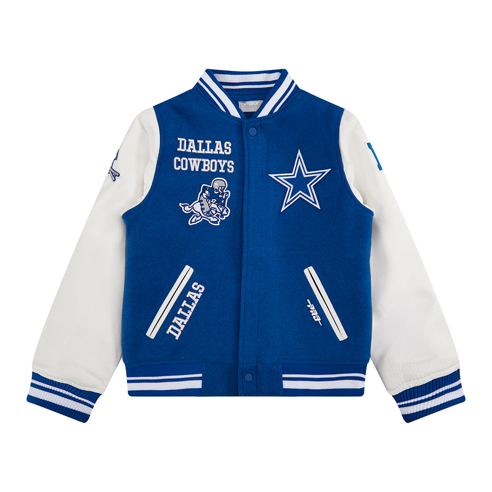 NFL DALLAS COWBOYS RETRO CLASSIC BIG BOYS RIB WOOL VARSITY JACKET (DODGER BLUE/WHITE)