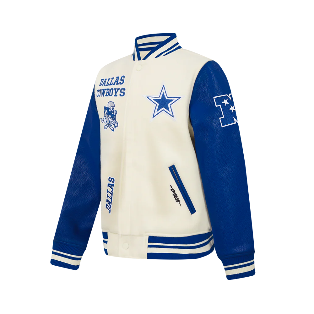 NFL DALLAS COWBOYS RETRO CLASSICS BIG BOY'S RIB WOOL VARSITY JACKET (EGGSHELL/DODGER BLUE) - Image 3