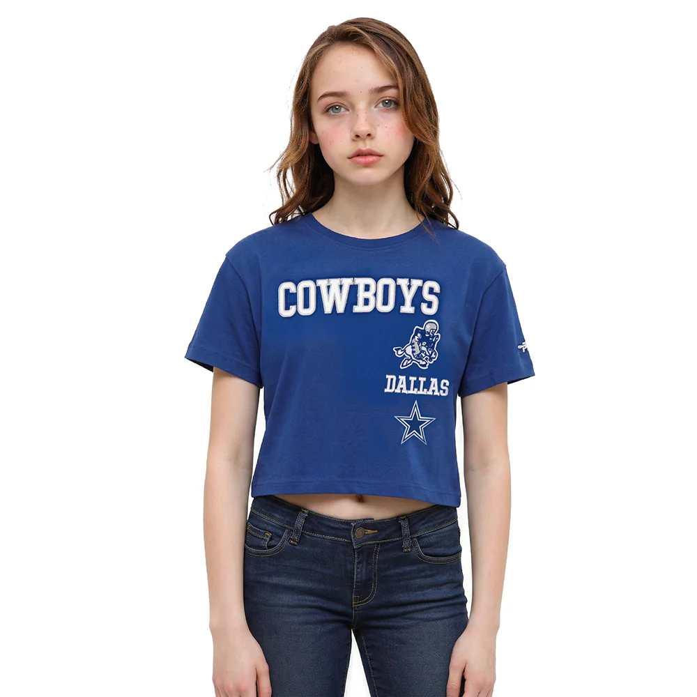 NFL DALLAS COWBOYS RETRO CLASSIC BIG GIRLS SHORT SLEEVE BOXY TEE (DODGER BLUE)