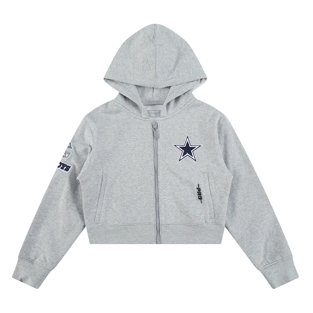 NFL DALLAS COWBOYS CLASSIC BIG GIRLS  FLEECE FULL ZIP HOODIE (HEATHER GREY) - Image 3