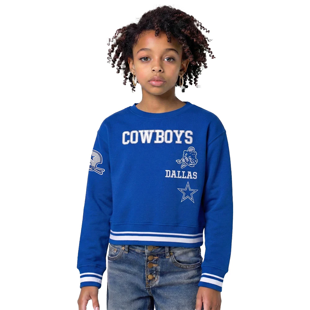 NFL DALLAS COWBOYS RETRO CLASSIC BIG GIRLS RIB FLEECE CREWNECK (DODGER BLUE)
