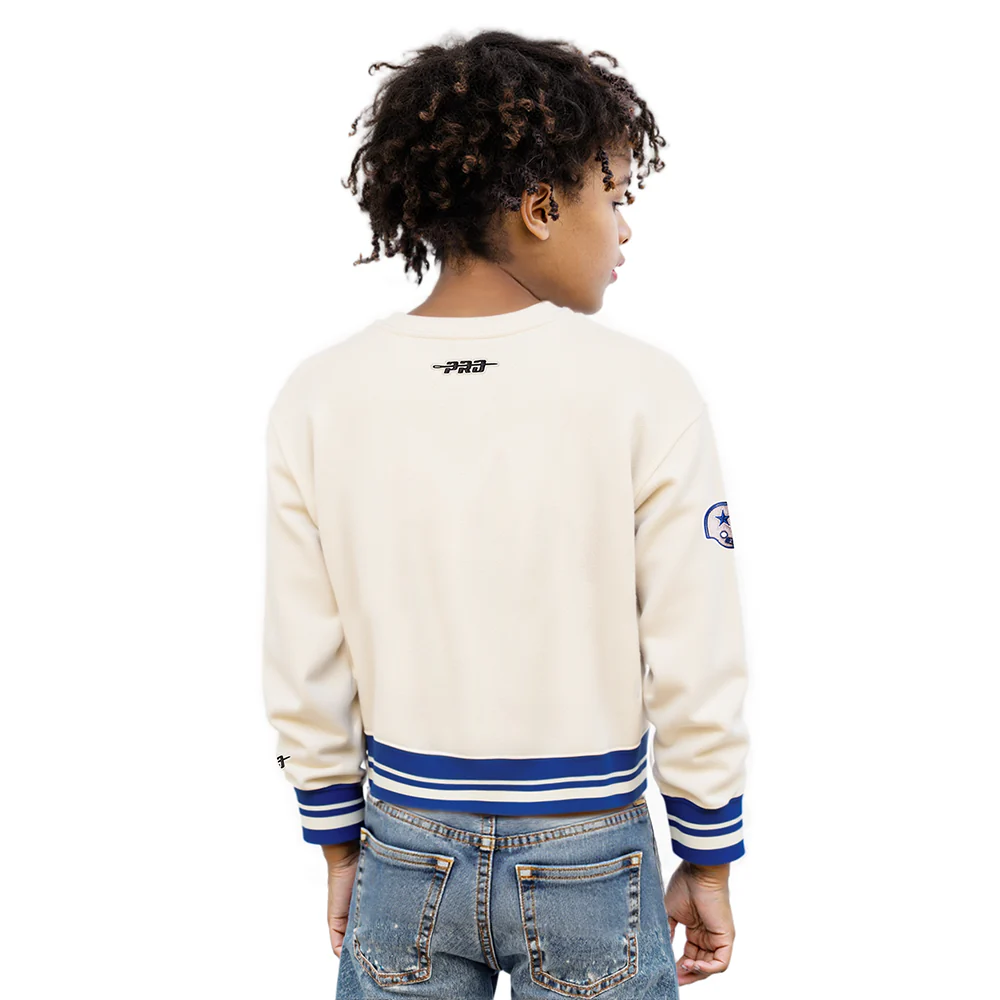 NFL DALLAS COWBOYS RETRO CLASSIC BIG GIRLS RIB FLEECE CREWNECK (EGGSHELL/DODGER BLUE) - Image 2