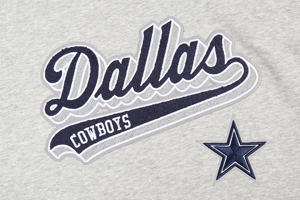 NFL DALLAS COWBOYS SCRIPT TAIL WOMEN'S RIB FLEECE CROPPED PULLOVER HOODIE (HEATHER GREY/MIDNIGHT NAVY) - Image 5