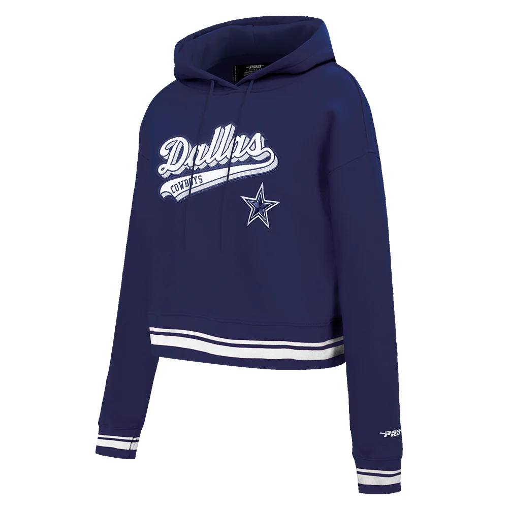 NFL DALLAS COWBOYS SCRIPT TAIL WOMEN'S RIB FLEECE CROPPED PULLOVER HOODIE (MIDNIGHT NAVY) - Image 2