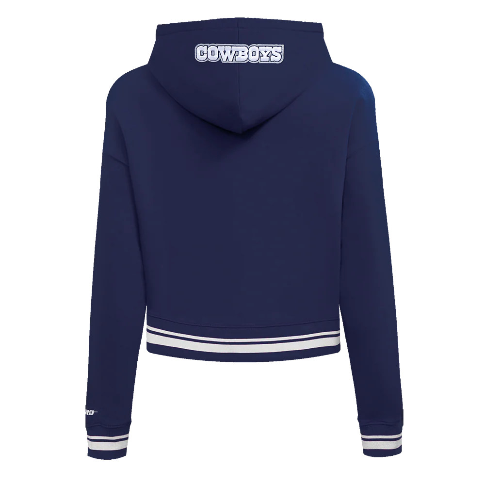 NFL DALLAS COWBOYS SCRIPT TAIL WOMEN'S RIB FLEECE CROPPED PULLOVER HOODIE (MIDNIGHT NAVY) - Image 3