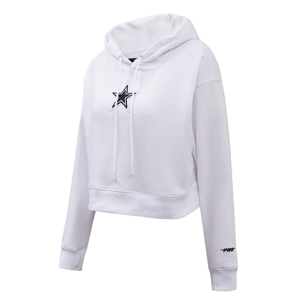 NFL DALLAS COWBOYS CLASSIC WOMEN'S CROPPED PULLOVER HOODIE (WHITE) - Image 2