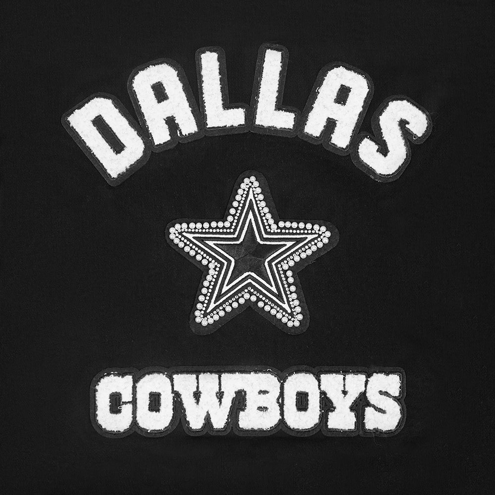 NFL DALLAS COWBOYS PEARLS WOMEN'S RIB FLEECE CREWNECK (BLACK) - Image 6