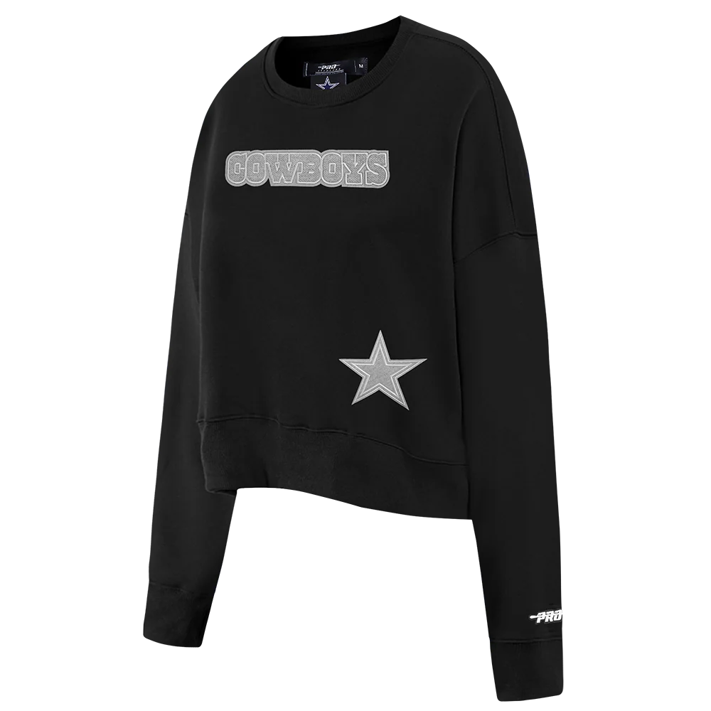 NFL DALLAS COWBOYS REVERSE FRENCH TERRY WOMEN'S FLEECE CREWNECK (BLACK) - Image 2