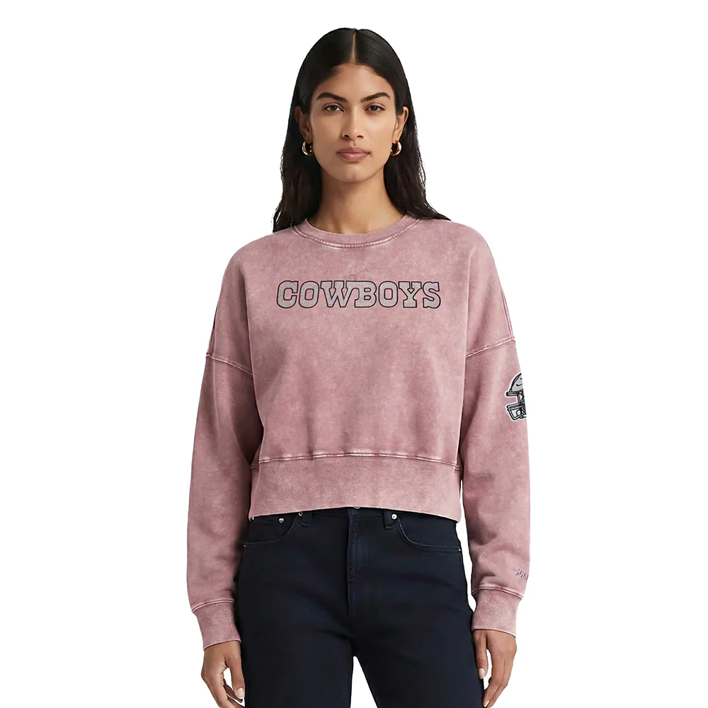 NFL DALLAS COWBOYS WASHED JEWELS WOMEN'S CREWNECK SWEATSHIRT (WASHED MAUVE)