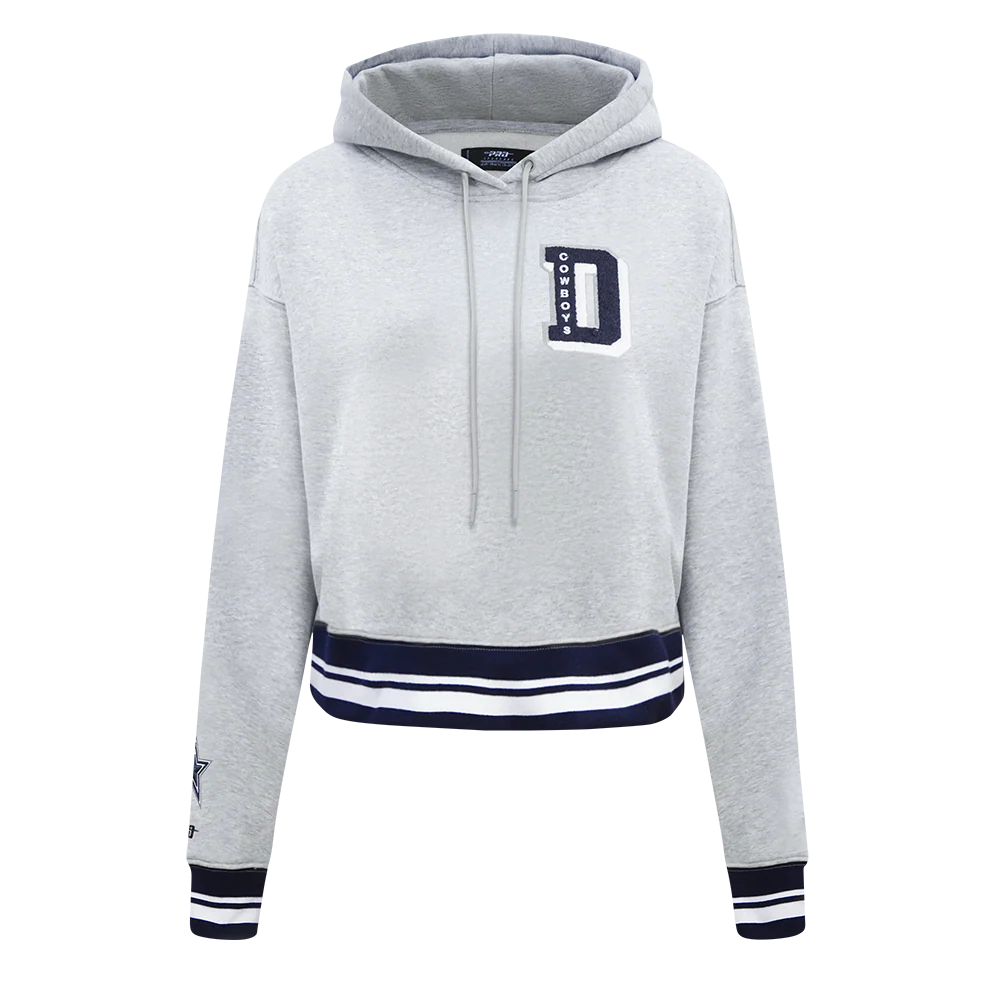NFL DALLAS COWBOYS MASHUP WOMEN'S RIB CROPPED PULLOVER HOODIE (HEATHER GREY/MIDNIGHT NAVY)