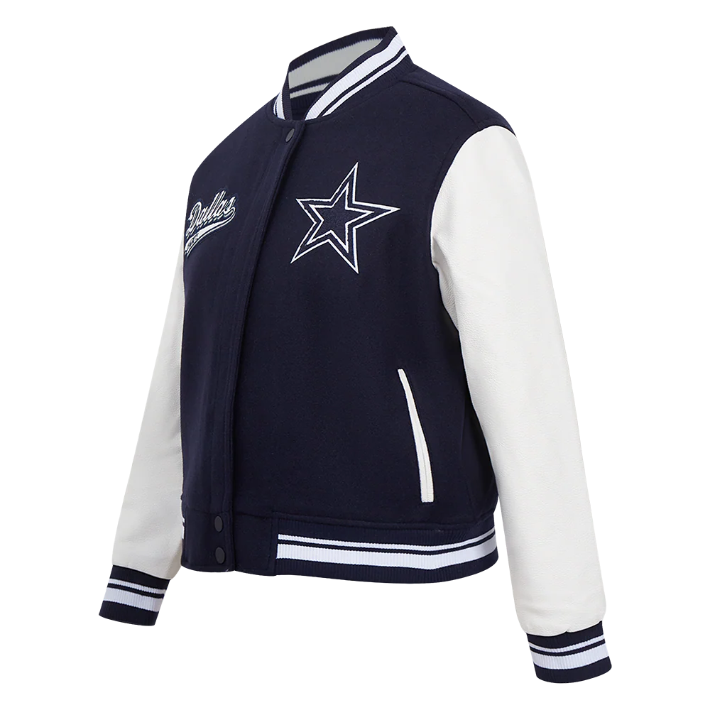 NFL DALLAS COWBOYS SCRIPT TAIL WOMEN'S WOOL VARSITY JACKET (MIDNIGHT NAVY/WHITE) - Image 2