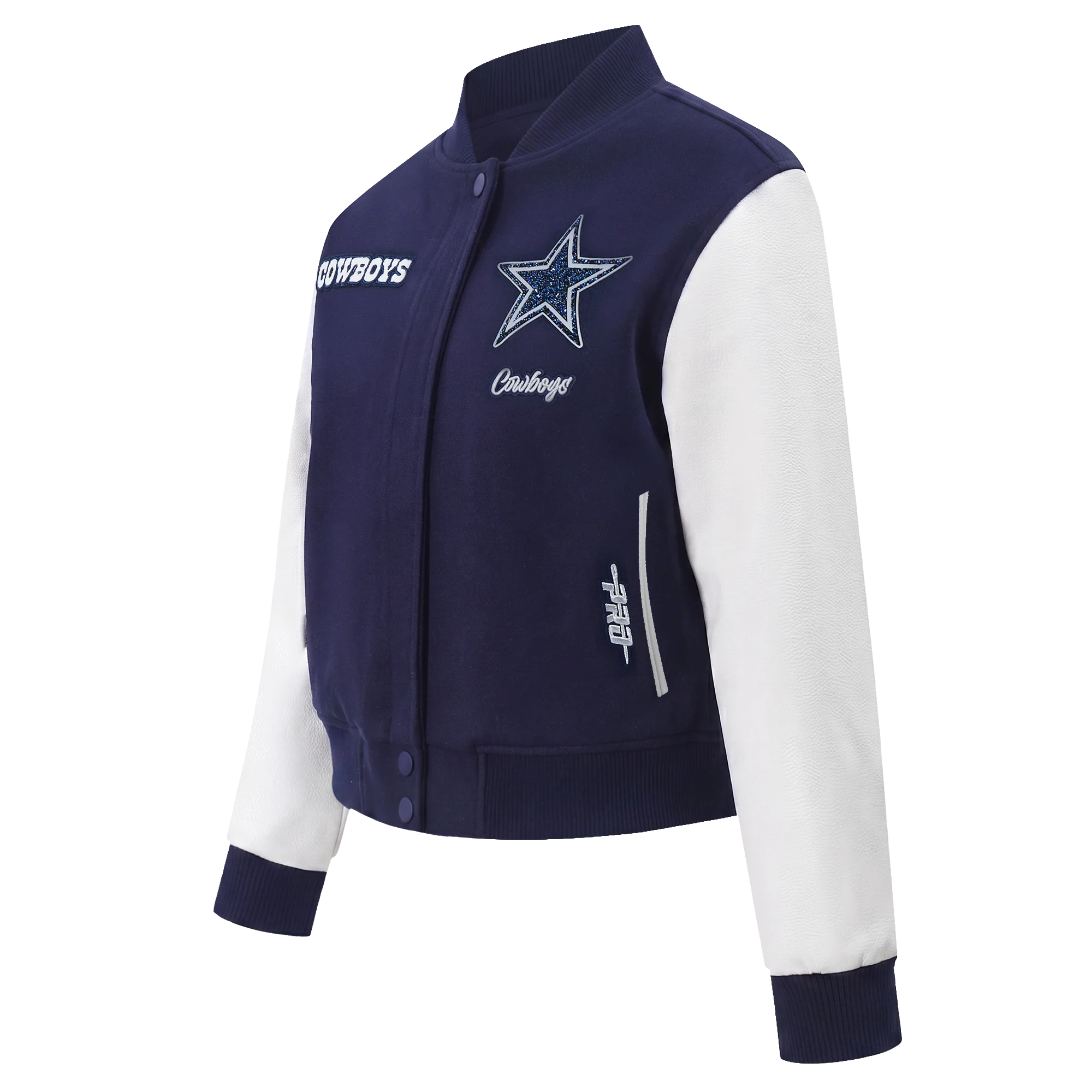 NFL DALLAS COWBOYS TEAM CRYSTALLINE WOMEN'S VARSITY JACKET (MIDNIGHT NAVY/WHITE) - Image 3