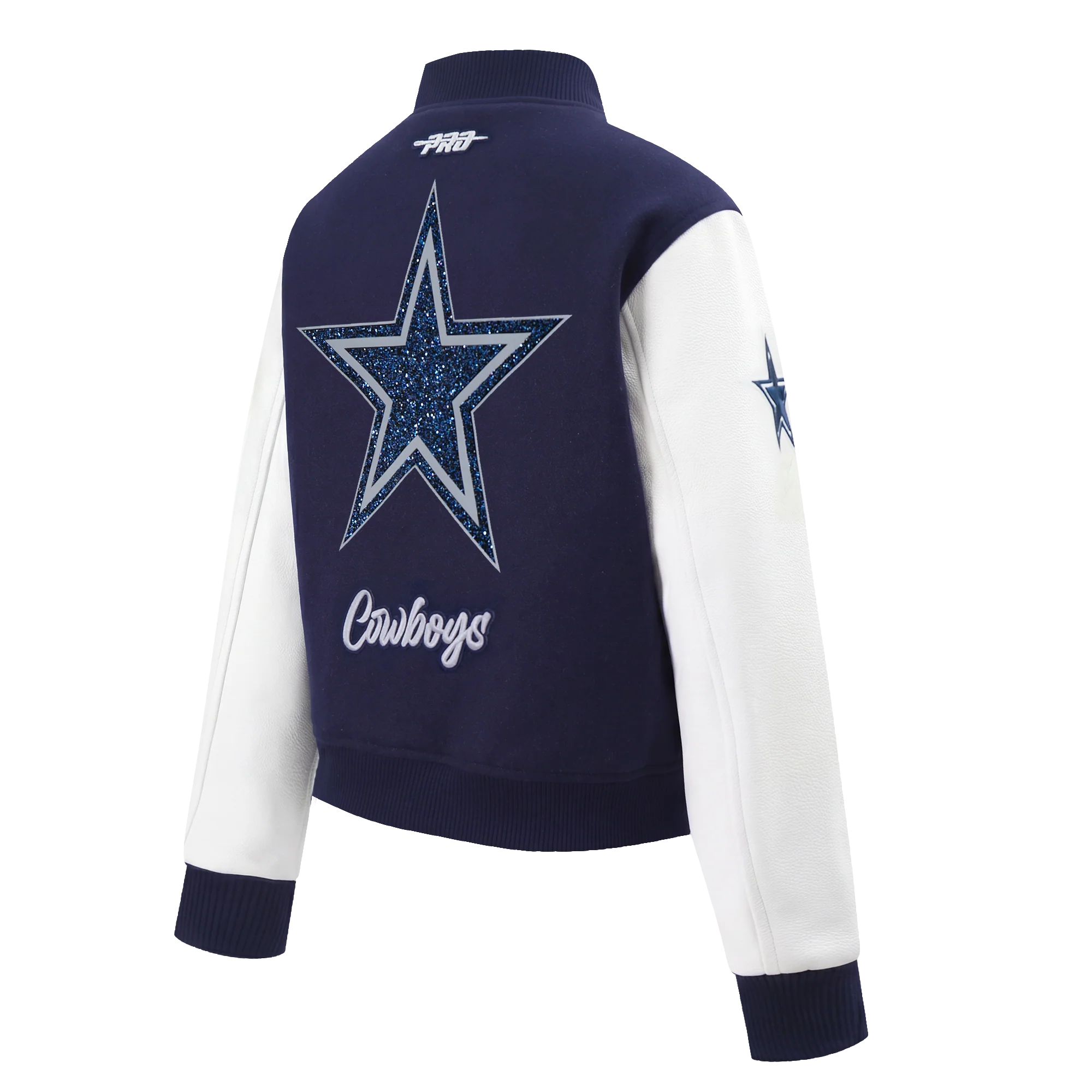 NFL DALLAS COWBOYS TEAM CRYSTALLINE WOMEN'S VARSITY JACKET (MIDNIGHT NAVY/WHITE) - Image 4