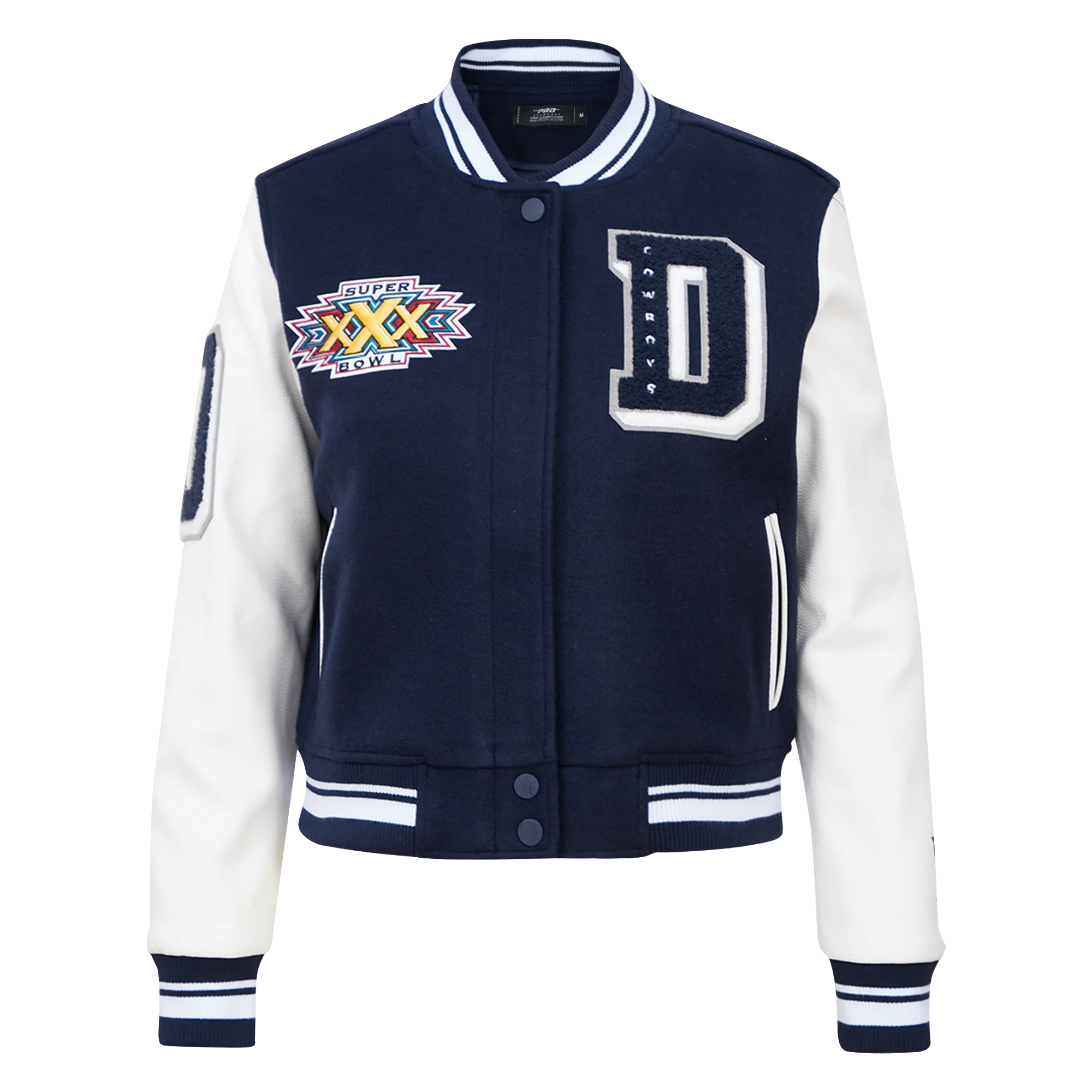 NFL DALLAS COWBOYS MASHUP WOMEN'S RIB WOOL VARSITY JACKET (MIDNIGHT NAVY/WHITE)
