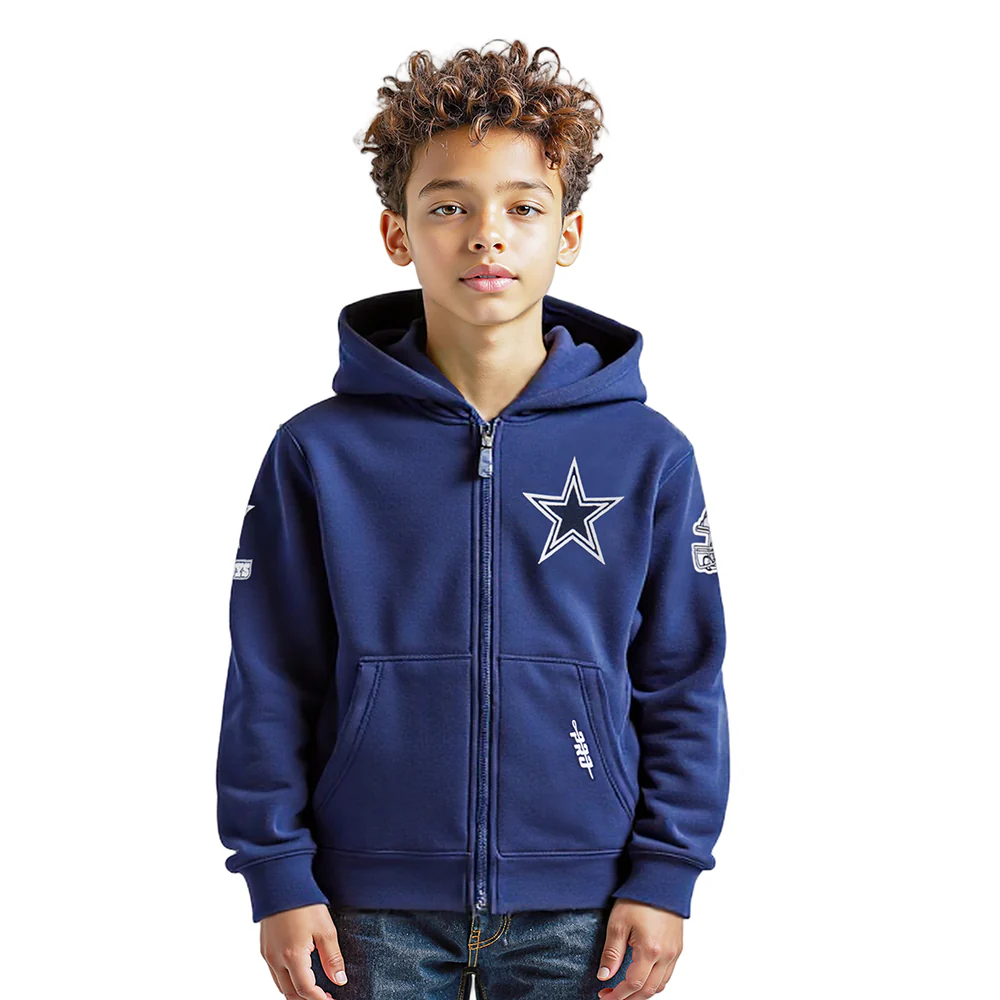 NFL DALLAS COWBOYS CLASSIC LITTLE BOYS FLEECE FULL ZIP HOODIE (MIDNIGHT NAVY)