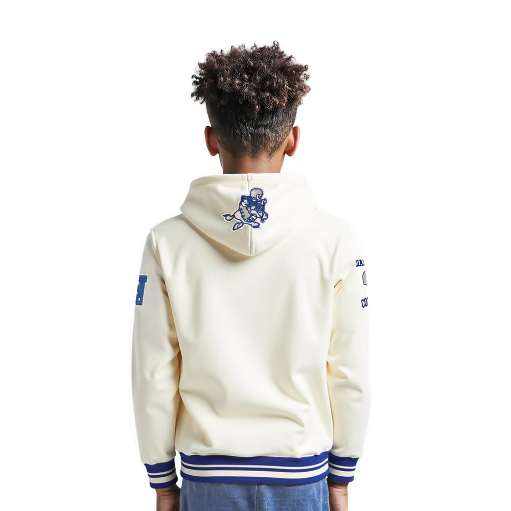 NFL DALLAS COWBOYS RETRO CLASSICS LITTLE BOY'S RIB FLEECE PO HOODIE (EGGSHELL/DODGER BLUE) - Image 2