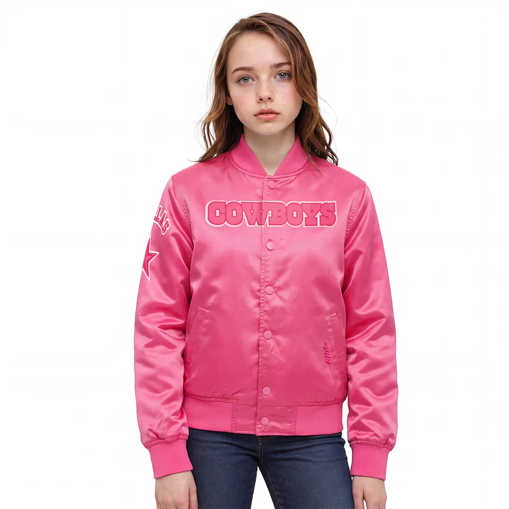 NFL DALLAS COWBOYS TRIPLE PINK LITTLE GIRLS SATIN JACKET (BEETROOT PURPLE)