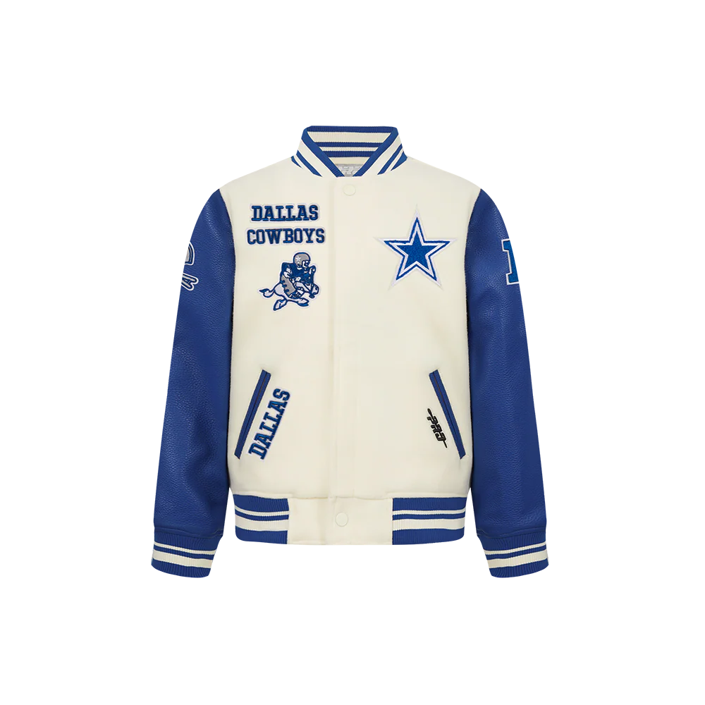 NFL DALLAS COWBOYS RETRO CLASSIC LITTLE BOYS RIB WOOL VARSITY JACKET (EGGSHELL/DODGER BLUE)