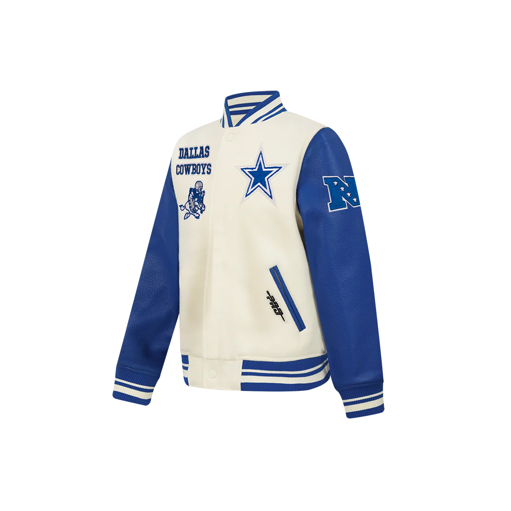NFL DALLAS COWBOYS RETRO CLASSIC LITTLE BOYS RIB WOOL VARSITY JACKET (EGGSHELL/DODGER BLUE) - Image 2