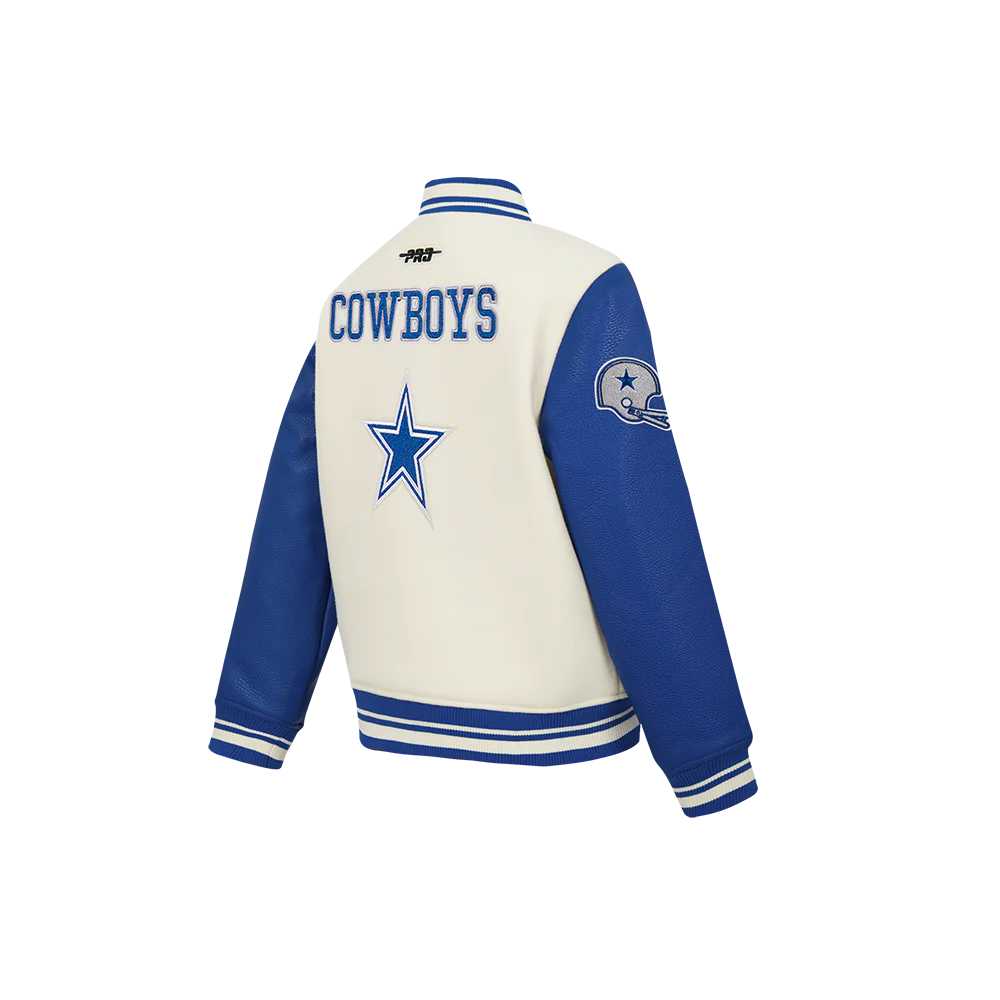 NFL DALLAS COWBOYS RETRO CLASSIC LITTLE BOYS RIB WOOL VARSITY JACKET (EGGSHELL/DODGER BLUE) - Image 4