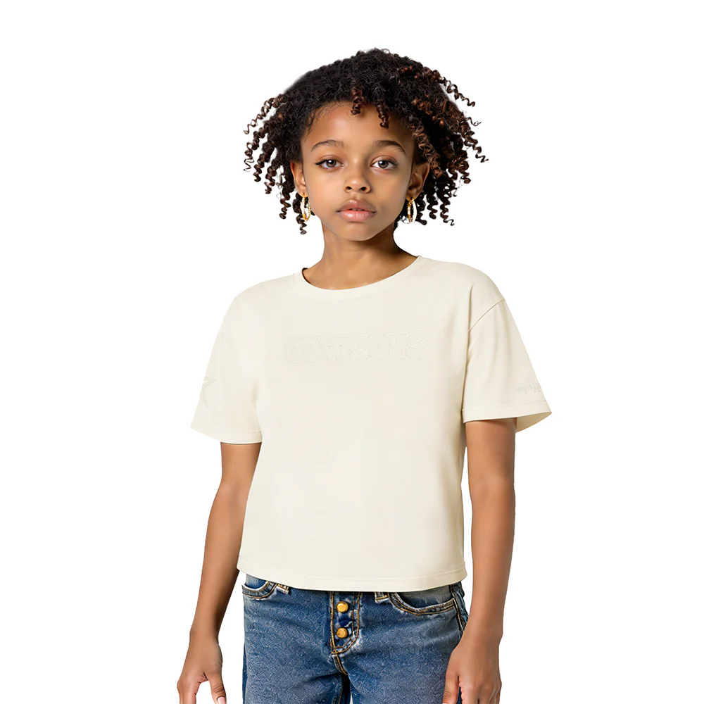 NFL DALLAS COWBOYS NEUTRAL LITTLE GIRLS SHORT SLEEVE BOXY TEE (EGGSHELL)