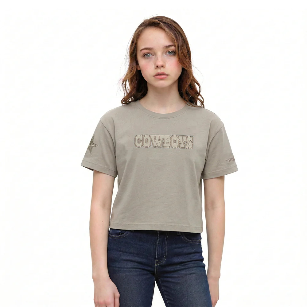 NFL DALLAS COWBOYS NEUTRAL LITTLE GIRLS SHORT SLEEVE BOXY TEE (TAUPE)