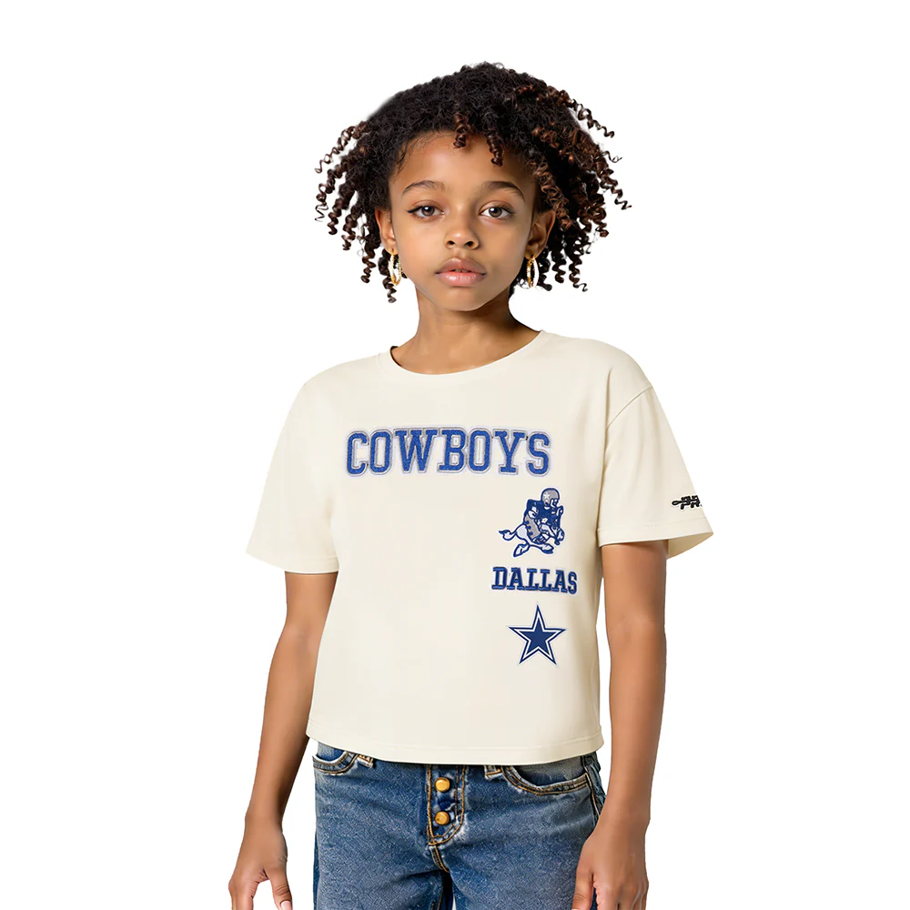NFL DALLAS COWBOYS RETRO CLASSIC LITTLE GIRLS  SHORT SLEEVE BOXY TEE (EGGSHELL)