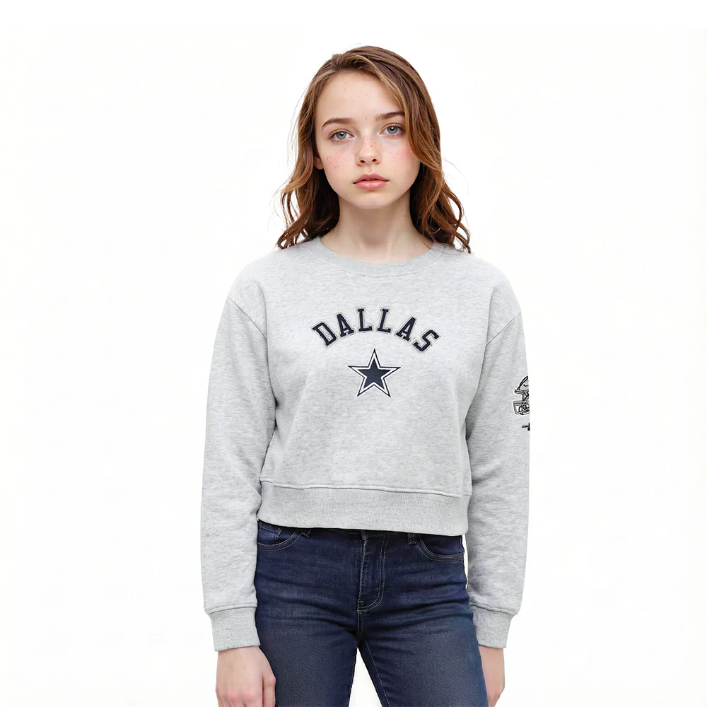 NFL DALLAS COWBOYS CLASSIC LITTLE GIRL'S FLC CREWNECK (HEATHER GREY)