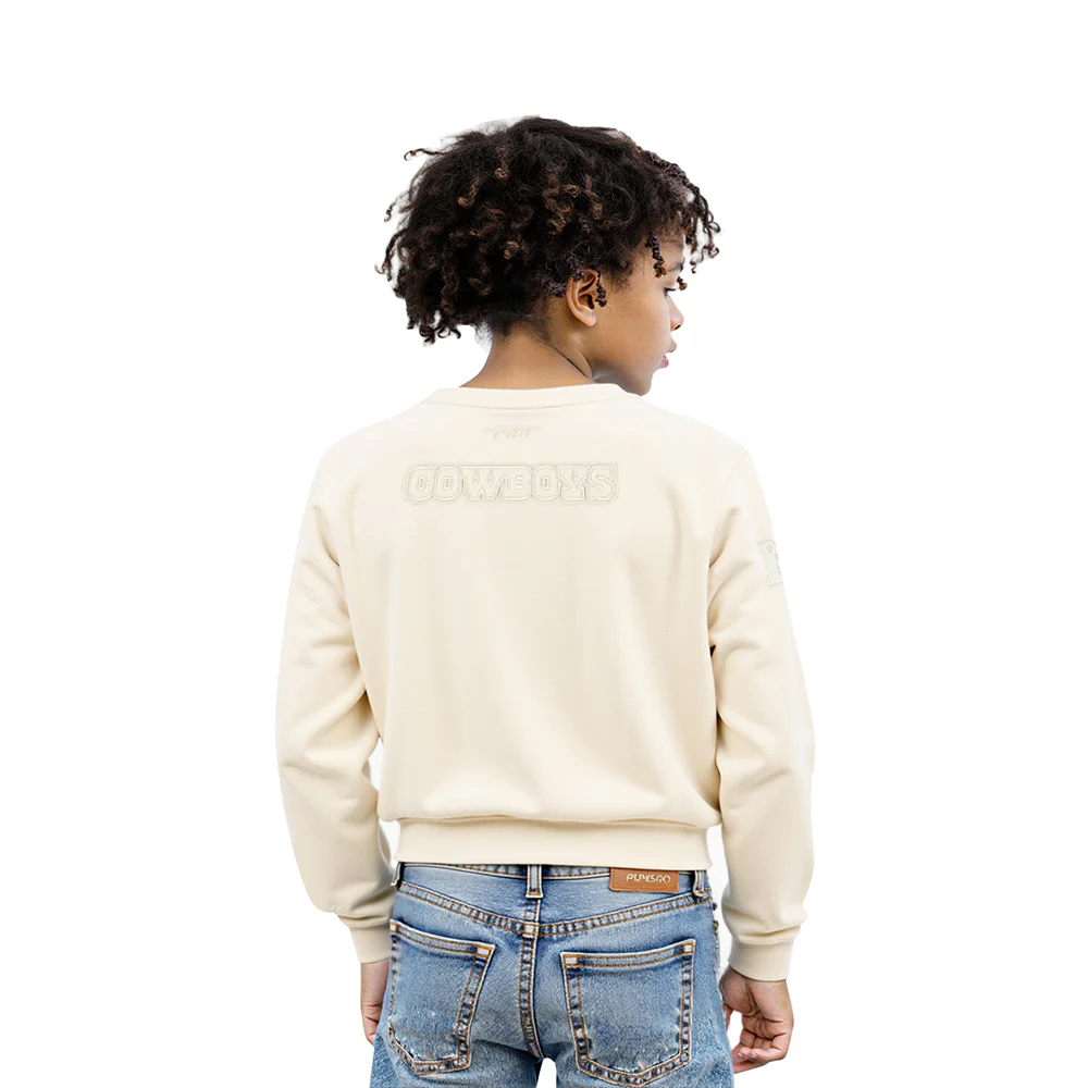 NFL DALLAS COWBOYS NEUTRAL LITTLE GIRLS FLEECE CREWNECK (EGGSHELL) - Image 2