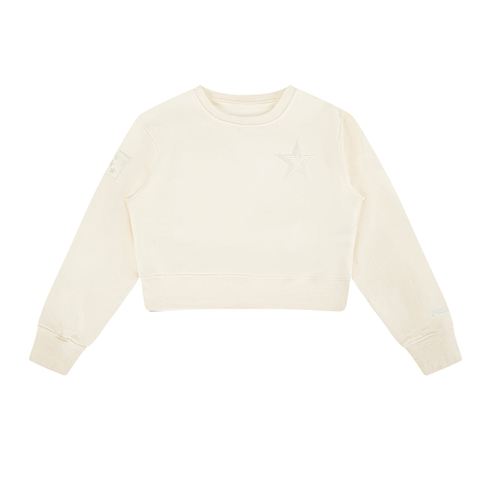 NFL DALLAS COWBOYS NEUTRAL LITTLE GIRLS FLEECE CREWNECK (EGGSHELL) - Image 3