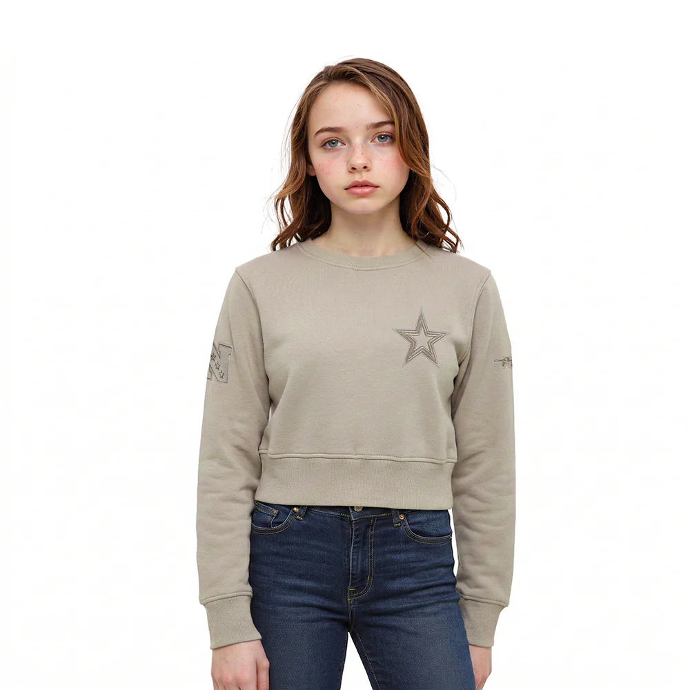 NFL DALLAS COWBOYS NEUTRAL LITTLE GIRLS FLEECE CREWNECK (TAUPE)
