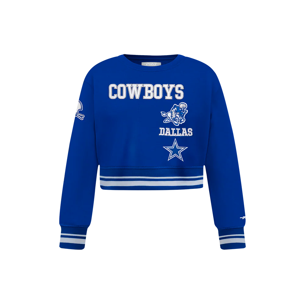 NFL DALLAS COWBOYS RETRO CLASSIC LITTLE GIRLS RIB FLEECE CREWNECK (DODGER BLUE)
