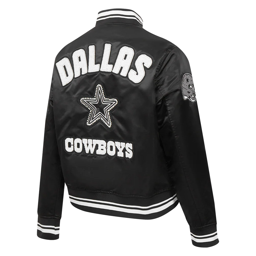 NFL DALLAS COWBOYS PEARLS WOMEN'S RIB SATIN JACKET (BLACK) - Image 4