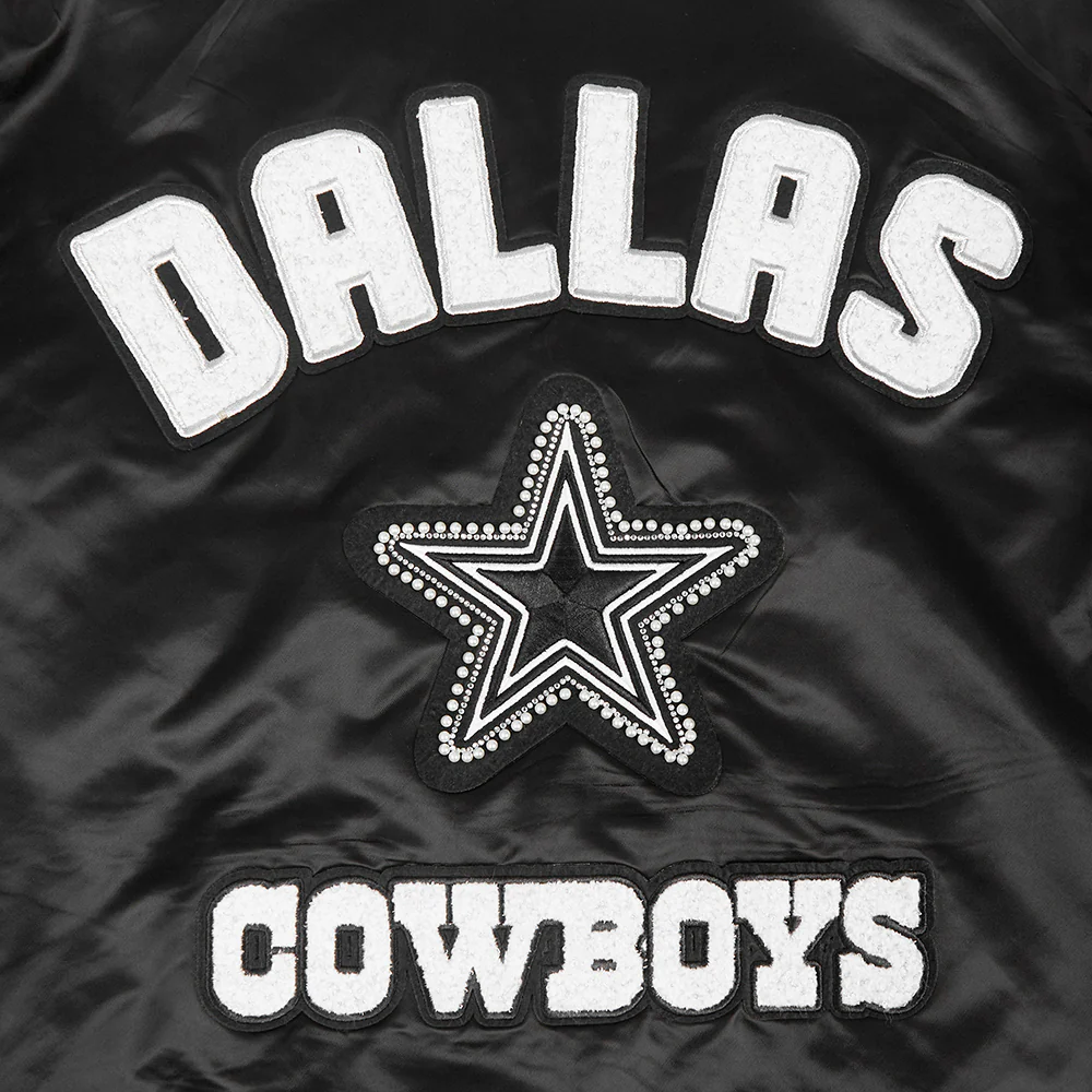 NFL DALLAS COWBOYS PEARLS WOMEN'S RIB SATIN JACKET (BLACK) - Image 5