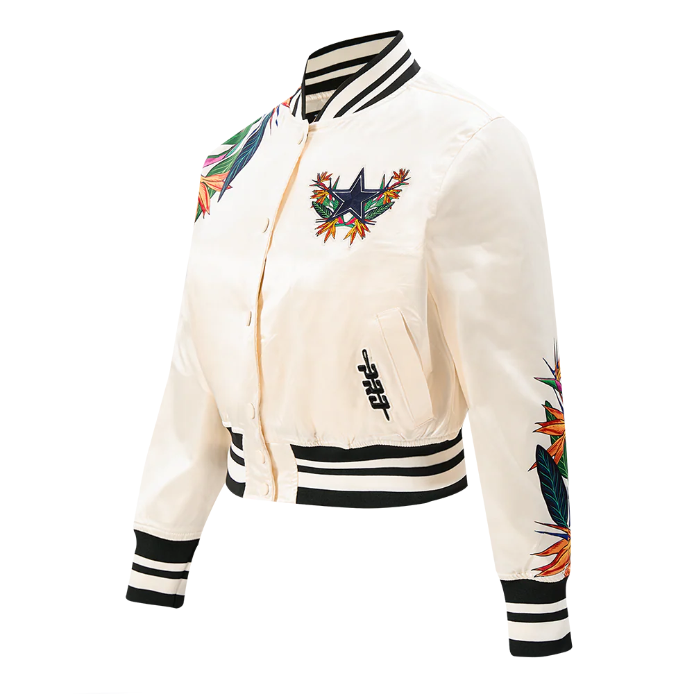 NFL DALLAS COWBOYS PARADISE WOMEN'S SATIN JACKET (EGGSHELL/ BLACK) - Image 3