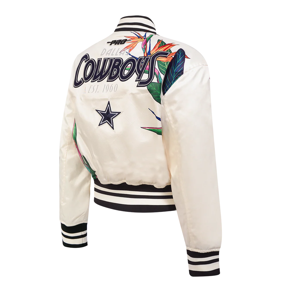 NFL DALLAS COWBOYS PARADISE WOMEN'S SATIN JACKET (EGGSHELL/ BLACK) - Image 4