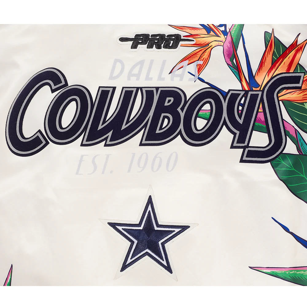 NFL DALLAS COWBOYS PARADISE WOMEN'S SATIN JACKET (EGGSHELL/ BLACK) - Image 6