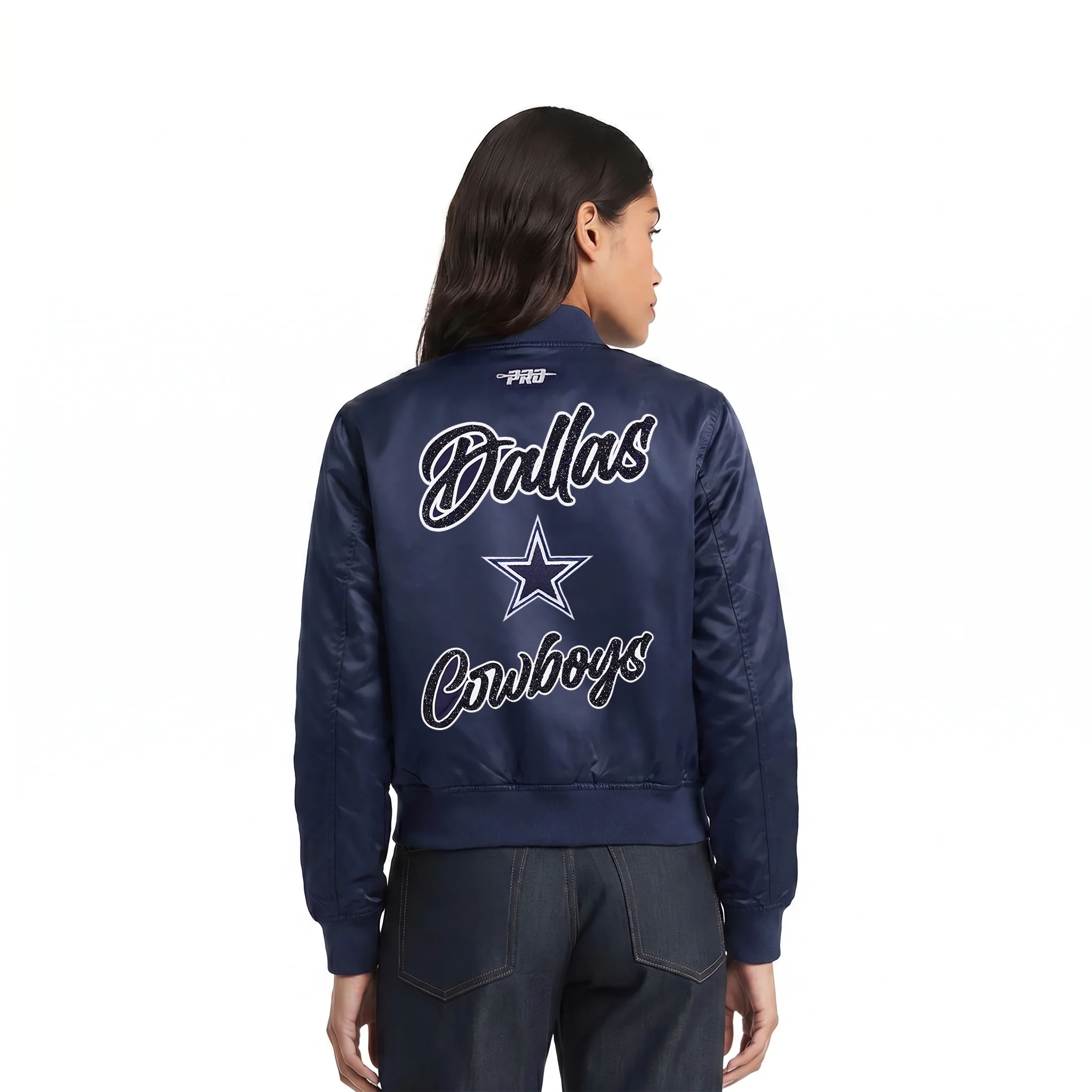 NFL DALLAS COWBOYS TEAM CRYSTALLINE WOMEN'S SATIN JACKET (MIDNIGHT NAVY) - Image 2