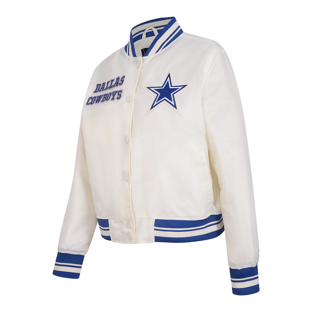 NFL DALLAS COWBOYS RETRO CLASSIC WOMEN'S RIB SATIN JACKET (EGGSHELL/DODGER BLUE) - Image 2