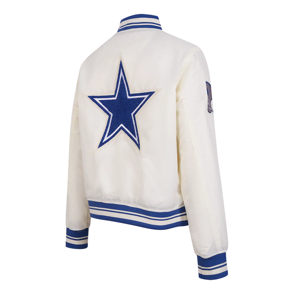 NFL DALLAS COWBOYS RETRO CLASSIC WOMEN'S RIB SATIN JACKET (EGGSHELL/DODGER BLUE) - Image 4