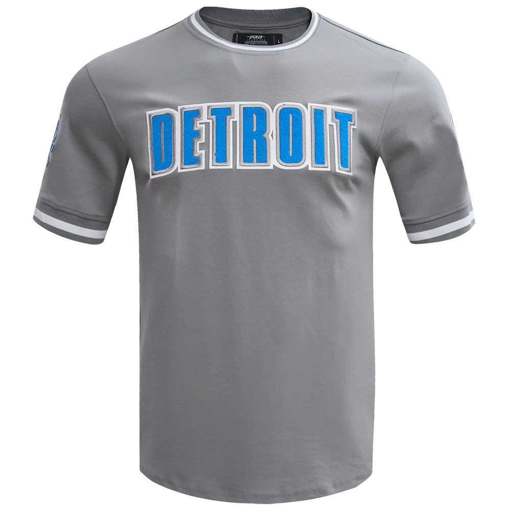 NFL DETROIT LIONS CLASSIC CHENILLE MEN'S DOUBLE KNIT TEE (GRAY)