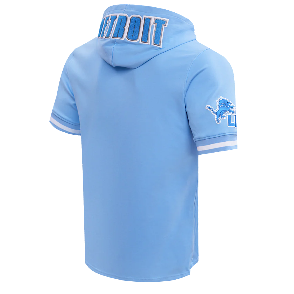 NFL DETROIT LIONS CLASSIC CHENILLE MEN'S DOUBLE KNIT SHORT SLEEVE PULLOVER HOODIE (UNIVERSITY BLUE) - Image 3
