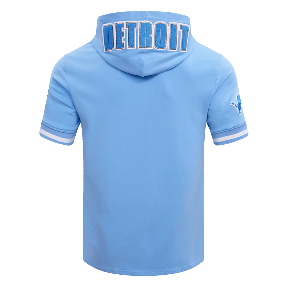 NFL DETROIT LIONS CLASSIC CHENILLE MEN'S DOUBLE KNIT SHORT SLEEVE PULLOVER HOODIE (UNIVERSITY BLUE) - Image 4