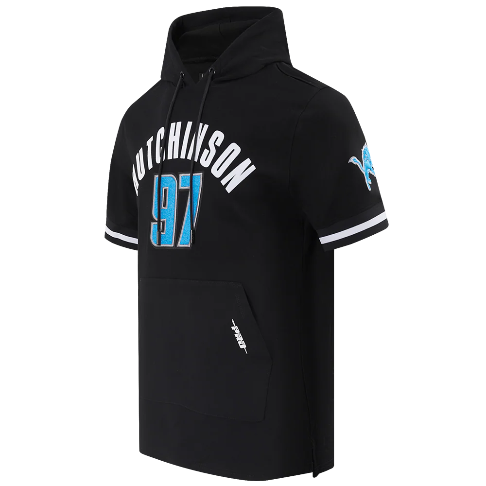 NFL DETROIT LIONS AIDAN HUTCHINSON #97 CLASSIC MEN'S SHORT SLEEVE PULLOVER HOODIE (BLACK) - Image 2