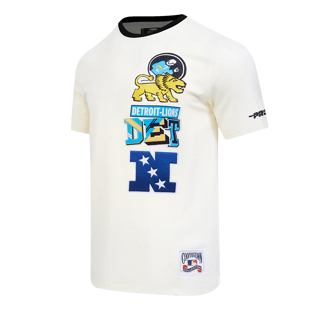 NFL DETROIT LIONS RETRO CASCADE MEN'S RINGER TEE (EGGSHELL/ BLACK) - Image 2