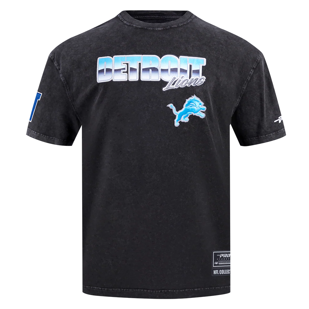NFL DETROIT LIONS CHROME MEN'S COTTON JERSEY DROP SHOULDER TEE (WASHED BLACK)