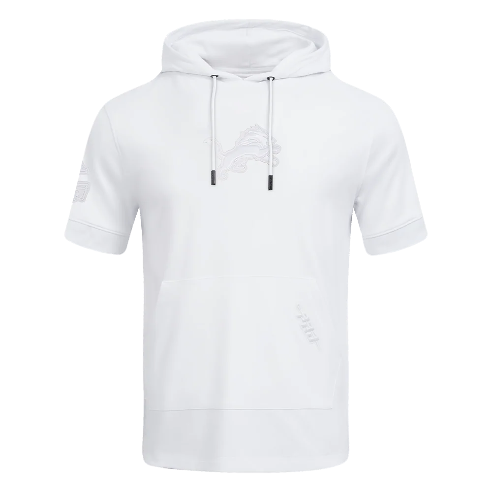 NFL DETROIT LIONS WHITE OUT MEN'S SHORT SLEEVE PULLOVER HOODIE (WHITE)