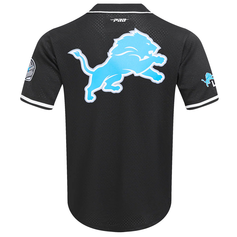 NFL DETROIT LIONS MEN'S MESH BUTTON DOWN SHIRT (BLACK) - Image 3