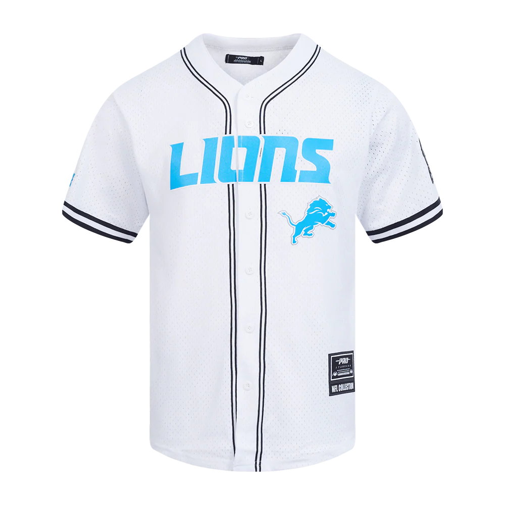 NFL DETROIT LIONS MEN'S MESH BUTTON DOWN SHIRT (WHITE/BLACK/WHITE)